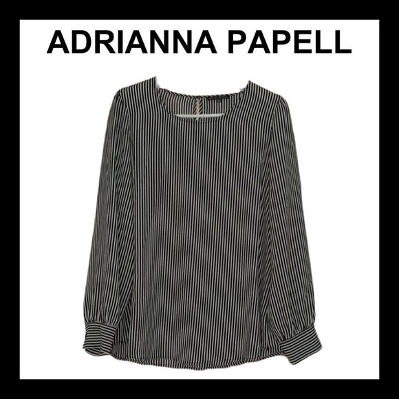 ADRIANNA PAPELL Black and white stripes long cuffed sleeves blouse - Picture 1 of 14